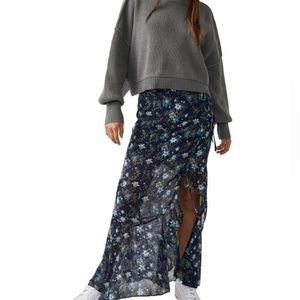 Free People Floral Edge Side Tie Maxi Skirt